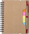 Recycled paper, wire bound notebook with 60 lined pages, ruler and ballpen with blue ink.