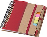 Recycled paper, wire bound notebook with 60 lined pages, ruler and ballpen with blue ink.