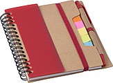 Recycled paper, wire bound notebook with 60 lined pages, ruler and ballpen with blue ink.