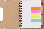 Recycled paper, wire bound notebook with 60 lined pages, ruler and ballpen with blue ink.