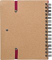 Recycled paper, wire bound notebook with 60 lined pages, ruler and ballpen with blue ink.