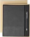 Recycled PU notebook (A5) and ballpen set Tarek, black
