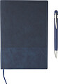 Recycled PU notebook (A5) and ballpen set Tarek, blue