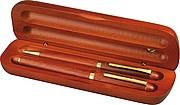 Rosewood pen set in case, brown
