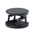 Round shaped foldable phone accessory in ABS with two functions: phone stand and holder.