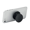 Round shaped foldable phone accessory in ABS with two functions: phone stand and holder.