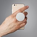 Round shaped foldable phone accessory in ABS with two functions: phone stand and holder.