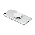 Round shaped foldable phone accessory in ABS with two functions: phone stand and holder.