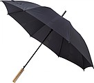 RPET Pongee (190T) automatic umbrella with eight panels. Metal frame and bamboo handle.