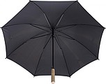 RPET Pongee (190T) automatic umbrella with eight panels. Metal frame and bamboo handle.
