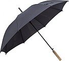 RPET Pongee (190T) automatic umbrella with eight panels. Metal frame and bamboo handle.