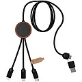 SCX.design C37 40W 5-in-1 rPET light-up logo charging cable with round wooden casing, wood