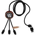 SCX.design C37 40W 5-in-1 rPET light-up logo charging cable with round wooden casing, wood