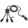 SCX.design C38 40W 5-in-1 rPET light-up logo charging cable with squared wooden casing, blue