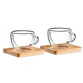 Set of 2 double wall espresso glasses with bamboo saucer. Presented in Kraft paper box.