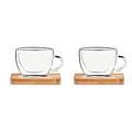 Set of 2 double wall espresso glasses with bamboo saucer. Presented in Kraft paper box.