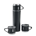 Set of double wall stainless steel vacuum insulated flask with leak-free cup lid and 2 additional cups