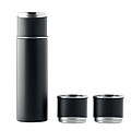 Set of double wall stainless steel vacuum insulated flask with leak-free cup lid and 2 additional cups