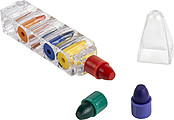 Six wax crayons in container