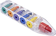 Six wax crayons in container
