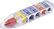 Six wax crayons in container