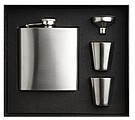 Slim hip flask w 2 cups set, matt silver