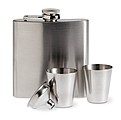 Slim hip flask w 2 cups set, matt silver