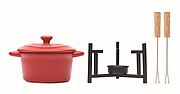Small ceramic fondue set with lid for two