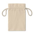 Small gift cotton draw cord bag. Size approx. 14 x 22cm. 105 gr/m2.