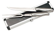 Stainless steel cutlery set with knife and fork, packed in an aluminium case,colour silver