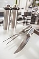 Stainless steel cutlery set with knife and fork, packed in an aluminium case,colour silver