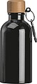Stainless steel drinking bottle with carabiner, 400ml, black