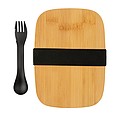 Stainless steel lunchbox with bamboo lid and spork, silver