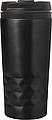 Stainless steel travel mug (300 ml) with black lid, also available with coloured stainless steel.