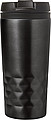 Stainless steel travel mug (300 ml) with black lid, also available with coloured stainless steel.