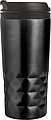 Stainless steel travel mug (300 ml) with black lid, also available with coloured stainless steel.