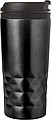 Stainless steel travel mug (300 ml) with black lid, also available with coloured stainless steel.