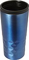 Stainless steel travel mug (300 ml) with black lid, also available with coloured stainless steel.