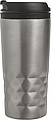 Stainless steel travel mug (300 ml) with black lid, also available with coloured stainless steel.