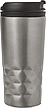 Stainless steel travel mug (300 ml) with black lid, also available with coloured stainless steel.