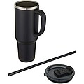 Sydney 1200 ml double wall RCS certified copper vacuum insulated tumbler with straw, solid black