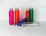 Transparent drinking bottle with grey lid