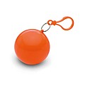 Transparent PE poncho wrapped in an AS ball shell with carabiner hook to hang on a belt or a bag.