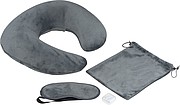 Travel set with neck pillow, sleep mask, and laundry bag