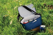 Two tone cooler bag with cork detail,blue