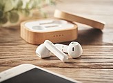 TWS earbuds in bamboo case