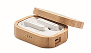 TWS earbuds in bamboo case