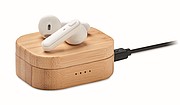 TWS earbuds in bamboo case