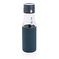 Ukiyo glass hydration tracking bottle with sleeve