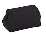 Vanity case main compartment is tightened with a metal holder and zip,colour black